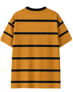 Camiseta a Rayas Amarillo Mostaza y Negro para Hombre, Cuello Redondo, Manga Corta, Informal, Verano, Estilo Urbano, Fabricante OEM - Product Image 5