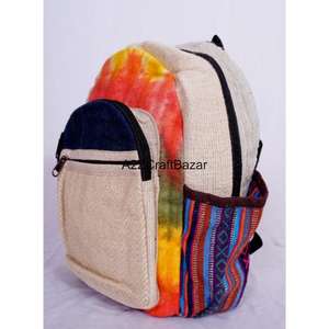 Sac à dos artisanal unisexe de taille moyenne en toile 100% coton, léger, vintage, 20L, avec fermeture éclair, logo artisanal, pour voyage et usage quotidien, forme arquée - Product Image 5