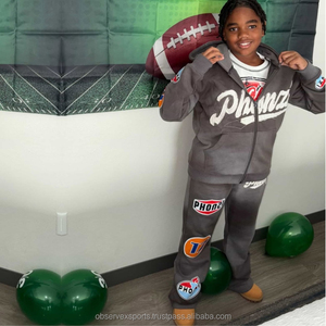 Hot Selling 100% Cotton Sweatsuit Distressed Embroidered <b>Patch</b> Logo Heavyweight Set <b>Applique</b> Street Wear - Product Image 4