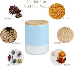 Modern Ceramic Canister Set Bamboo <b>Lid</b> Color Block Airtight Storage Jars Stylish Kitchen Organizer Contemporary <b>Decor</b> - Product Image 4