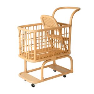 Chariot de courses de luxe en rotin naturel pour enfants, panier de jeu en osier avec roues pour jeu d'imitation - Product Image 3