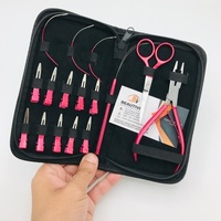 Juego de herramientas para extensiones de cabello con alicates aplicadores de microperlas, tijera, agujas de costura C tejidas y pinzas para secciones de cabello
