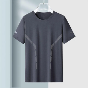 T-shirt homme personnalisé avec logo OEM, col rond, coupe ample, respirant, manches courtes, grande taille, en soie glacée. - Product Image 1