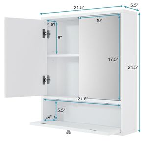 Mueble de Baño de Madera con Doble Puerta y Espejo, Montado en la Pared, con Almacenamiento - Product Image 2