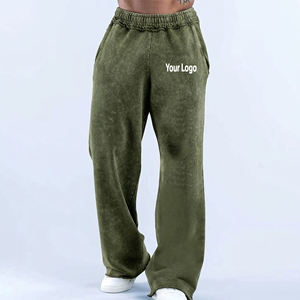 Custom Made Wide Leg 100% Cotton Acid Washed Fashionable <b>Baggy</b> Sweatpants Custom Embroidery Logo Breathable <b>Joggers</b> - Product Image 1