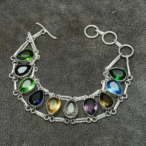 Bracelet en argent sterling 925 multi-pierres, bijoux faits à la main, pierres naturelles, bracelet pour femmes, bracelet tendance, cadeau - Product Image 1