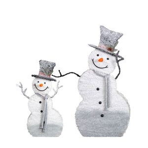 Set di 2 pupazzi di neve preilluminati con cappello a cilindro, 80 LED bianchi caldi, decorazioni natalizie 2D, illuminazione per le festività di Natale - Product Image 1