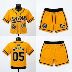 180 GSM Polyester <b>Mesh</b> Baseball Uniform Set Yellow Pinstripe Jersey And Shorts Sublimation Custom Logo <b>Women</b> Baseball Jersey - Product Image 6