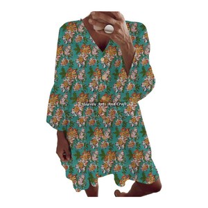 Vestido de algodón con estampado a mano para primavera/verano, para mujeres y niñas, ideal para oficina, fiestas, regalo para mujeres, hermoso estampado a mano. - Product Image 1