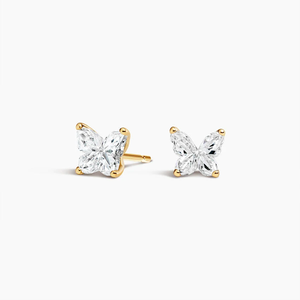 Boucles d'oreilles clous en or jaune avec diamants taille princesse, couleur G, pour femme, à porter au quotidien, bijoux en diamants de laboratoire - Product Image 2