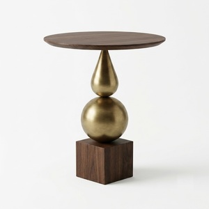 European Style Unique Design Round Wooden Tiered Side Table with Brass Accents for Living Room Home Furniture - Product Image 4