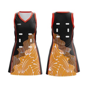 Robe de netball personnalisée 100% polyester rouge et noir, design par sublimation, respirante, taille adulte unisexe avec espace pour logo, style indigène - Product Image 2