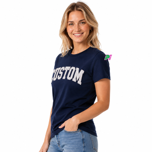 Camisetas de Punto con Cuello Redondo para Mujer, 100% Algodón, Bordado Personalizado, Letras en Tela Twill, Camiseta Ligera de Algodón de Manga Corta - Product Image 2