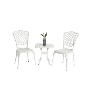 Ensemble bistrot 3 pièces en aluminium moulé antirouille, mobilier de jardin et de terrasse pour balcon, 2 chaises et 1 table en blanc - Product Image 2