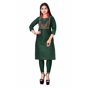 CRÉATEUR COTON BRODERIE TRAVAIL SEULEMENT KURTI VERT - Product Image 1