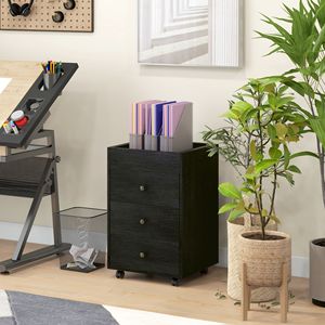 Mobiletto Portadocumenti con Ruote per Ufficio Domestico, 3 Cassetti, Vassoio Superiore, Salvaspazio, Supporto per Stampante, Finitura Noce, per Scarpe e Borse - Product Image 2