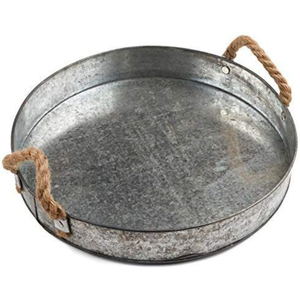 Ensemble de 3 plateaux de service ovales en métal galvanisé faits à la main avec bordure et poignées en cuivre, style vintage, plateaux gigognes pour la décoration de la maison - Product Image 2