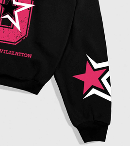 Sudadera con capucha Cyber Y2K para hombre, con cremallera, estampado gráfico de calavera gótica, detalle de estrella rosa en la manga, estilo urbano, corte holgado, tejido grueso - Product Image 5