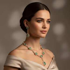 Pendentif en argent 925 Gajaah |   Bijoux de mariage |   Collier indien statement |   Collier tendance en émeraudes et diamants Polki - Product Image 1