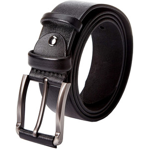 Cinturón de Cuero Genuino Negro para Hombre, Formal, Color Sólido, Hebilla de Acero, Estilo Moldeado de una Pieza, Duradero - Product Image 1