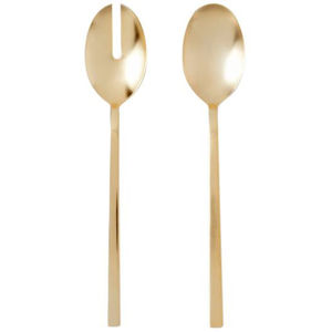 Ensemble de 2 cuillères à salade en laiton, finition dorée polie, manche moderne en laiton, pour la cuisine et la maison, ustensiles de service, couverts en métal. - Product Image 1