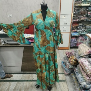 Women Boho <b>Floral</b> Print Maxi Dress V Neck Bell Sleeve Empire Waist Tiered <b>Long</b> Casual Summer Dress - Product Image 4