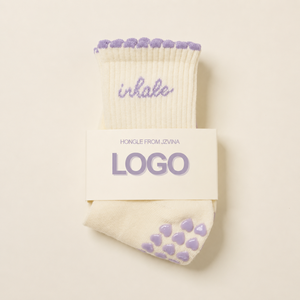 Basic <b>Grip</b> <b>Socks</b> with Text Inhale Exhale ODM <b>Custom</b> logo Purple Color Anti Slip Cotton <b>Socks</b> for Yoga Pilates Use for Men Women - Product Image 1