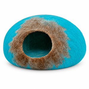 ที่นอนแมวรูปทรงกลมของอาฮานา สีฟ้าและสีน้ำตาล ทำจากขนแกะออร์แกนิก 100% ทำด้วยมือ นุ่มสบาย ใช้ในบ้าน ซักได้ ใช้ได้ทุกฤดู ผลิตในเนปาล - Product Image 3