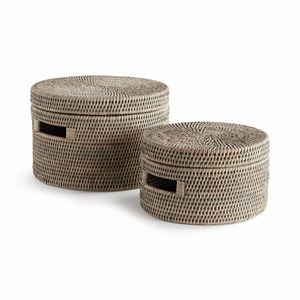 Ensemble de boîtes rondes en rotin, excellent rapport qualité-prix, conteneurs tissés pour le rangement de cuisine, boîtes décoratives avec couvercle - Product Image 1