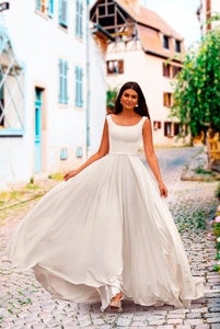 Vestido de Novia Elegante y Sencillo con Cuello en V, de Gasa, Sin Mangas, con Cola Capilla, Largo hasta el Suelo, con Cristales, Estilo Vintage, Personalizado para Mujer - Product Image 2
