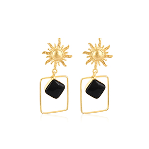 Natural <b>Black</b> Onyx Gold Plated Brass <b>Dangle</b> <b>Earrings</b> Handmade Fashion Jewelry for Women - Product Image 1