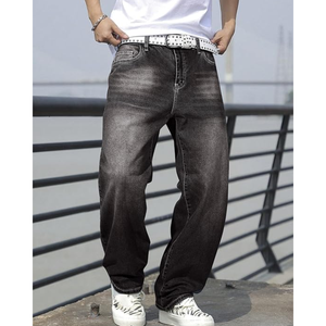 Jean en denim noir délavé coupe large pour homme, style vintage, couleur unie, coupe ample, streetwear, décontracté, pour soirée - Product Image 5
