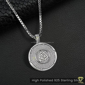 Premium Round Symbol Pendant In Sterling Silver With High Shine Moissanite Diamond Detailing - Product Image 5