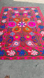 Drap de lit en coton brodé Suzani traditionnel, rouge, multicolore, floral, fait main, style bohème, couvre-lit artisanal indien, décoration ethnique pour la maison - Product Image 6
