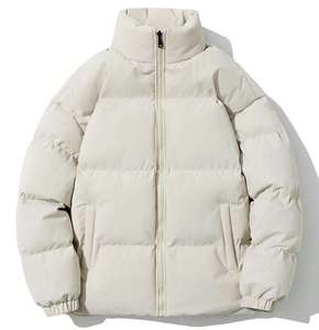 Men's Solid Color Hooded Collar Fleece Puffer <b>Jacket</b> Polyester Filled <b>Waterproof</b> Zip-Up Winter Coat Casual High Street Outerwear - Product Image 3