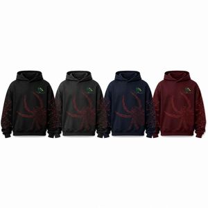 Sudadera con Capucha Personalizada con Diseño de Telaraña y Pedrería Roja para Hombre, Estilo Urbano, Halloween, Venta al Por Mayor de Fábrica OEM - Product Image 6