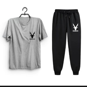 Ensemble de survêtement en coton imprimé pour homme Markhor, 2 pièces, t-shirt à manches courtes décontracté avec logo, pantalon de survêtement à cordon de serrage, vêtements d'été - Product Image 3