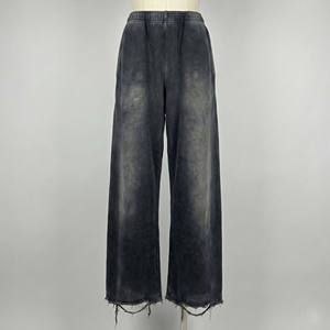 Pantalones Jogger Casuales Rectos con Logotipo Personalizado 2026, 100% Algodón, Lavado Ácido Vintage, Transpirables, para Hombre, Estilo Distressed y Holgado - Product Image 2