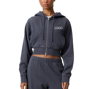 Hoodie court et personnalisable pour femme, prix avantageux pour les acheteurs en gros, service OEM, coupe décontractée, couleur unie avec logo 2026 - Product Image 1