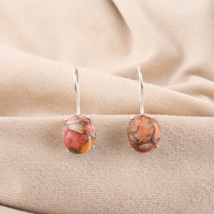 Hermosos pendientes de diseño con piedras turquesa y cobre naranja en plata de ley 925 para mujeres y niñas. - Product Image 1