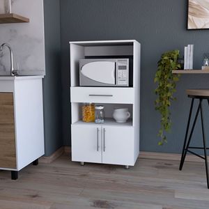 Armoire de cuisine blanche avec support pour micro-ondes - Product Image 1