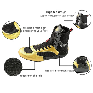 Chaussures de boxe haut de gamme respirantes à lacets en triple maille, cuir synthétique, semelle antidérapante résistante à l'usure, légères, prêtes à être expédiées - Product Image 3