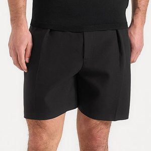 Pantalones Cortos Bermuda Plisados de Color Sólido para Hombre, Cintura Media, Cierre con Cordón, Tejido de Punto, Secado Rápido, 100% Algodón, Casuales, Deportivos, para Gimnasio - Product Image 1