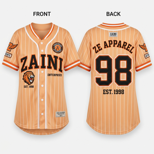 Unisex Baseball <b>Dress</b> Jersey 180 GSM Premium Polyester Interlock Peach White Pinstripe Contrast Panel <b>Custom</b> Sublimation - Product Image 1