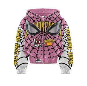 Conjunto de Sudadera con Capucha y Pantalones Cortos de Fibra de Bambú 100% Ecológica con Estampado de Spiderman para Hombre, Color Rosa y Negro, Impresión Digital, Estilo Urbano, Ropa de Verano - Product Image 2