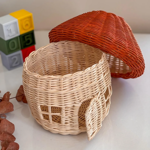 Panier en osier mignon en forme de champignon de conte de fées, jouet pour enfants, maison de jeu d'imitation pour ranger les petits jouets et accessoires - Product Image 3