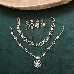 24K Gold & Rhodium Plated Bridal Jewelry Set-6 Piece Fine Earring Set for Daily Wear - Product Image 1