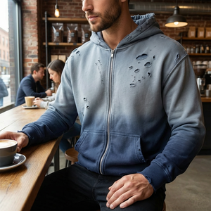 Sweat à capuche oversize pour homme, effet délavé, zippé, style streetwear décontracté - Product Image 5