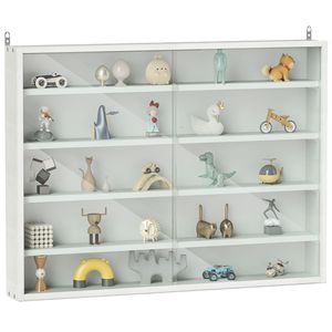 Vetrina a Muro Bianca a 5 Ripiani con Ante in Vetro e Ripiani Regolabili per Casa o Ufficio - Product Image 1