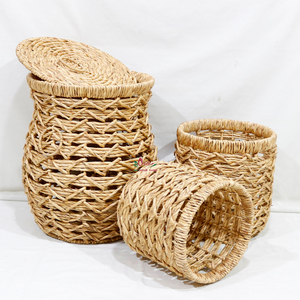 Paniers de rangement en jacinthe d'eau, ronds, style bohème, faits à la main en fibres végétales, pour l'organisation du salon - Product Image 5